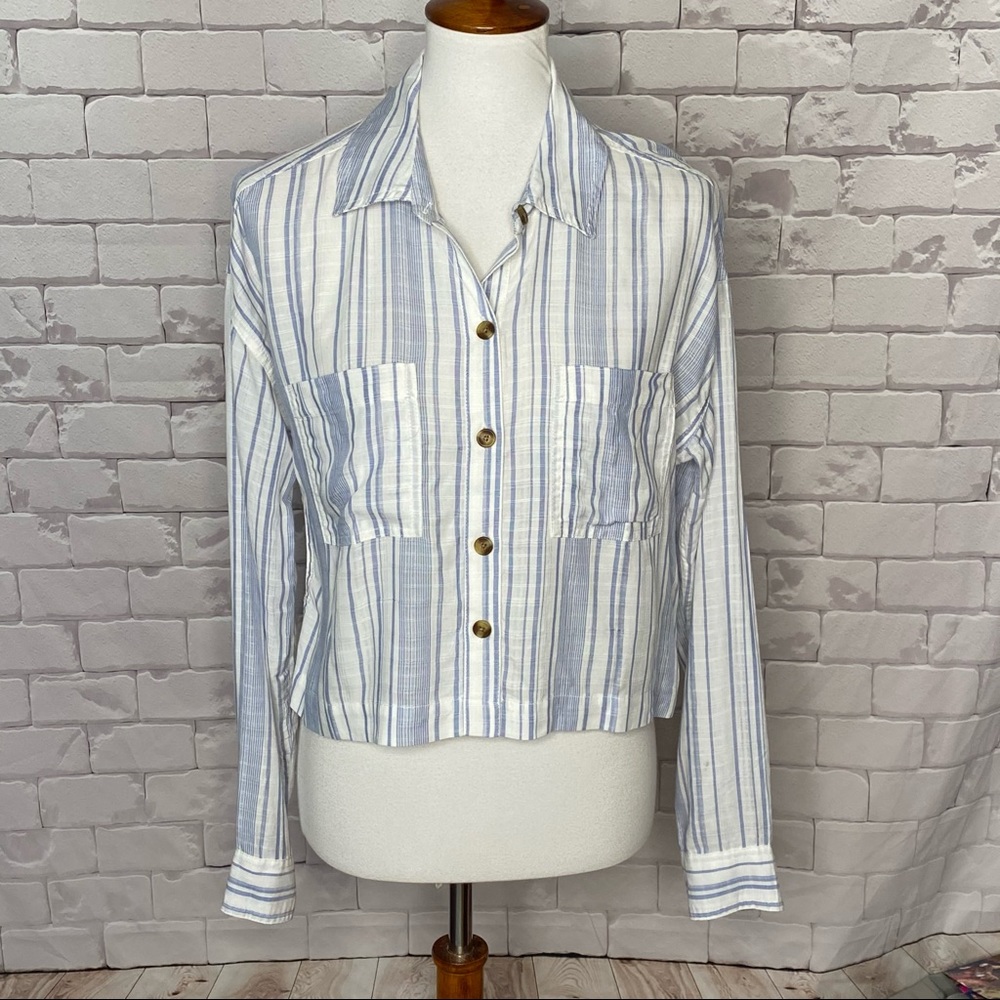 Aeropostale Blue Stripe Long Sleeve Button Down